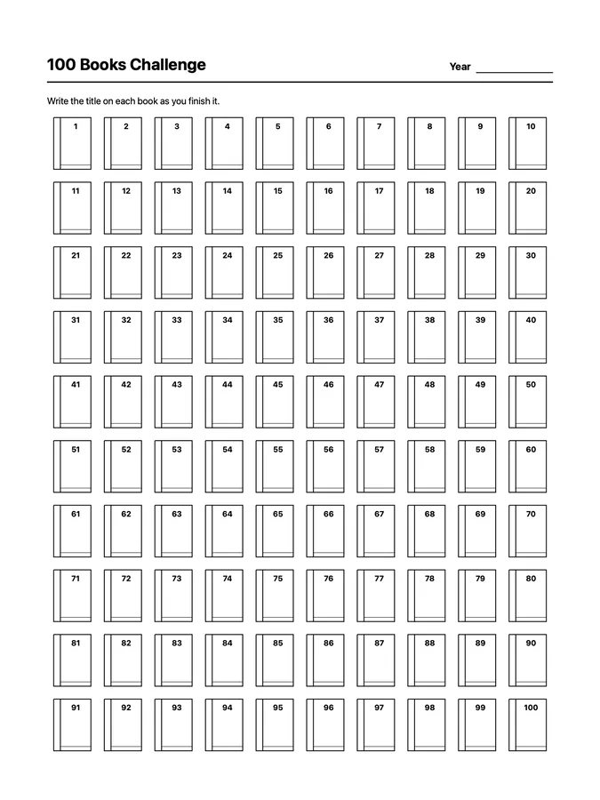 100 Books Challenge Native Template on reMarkable 2