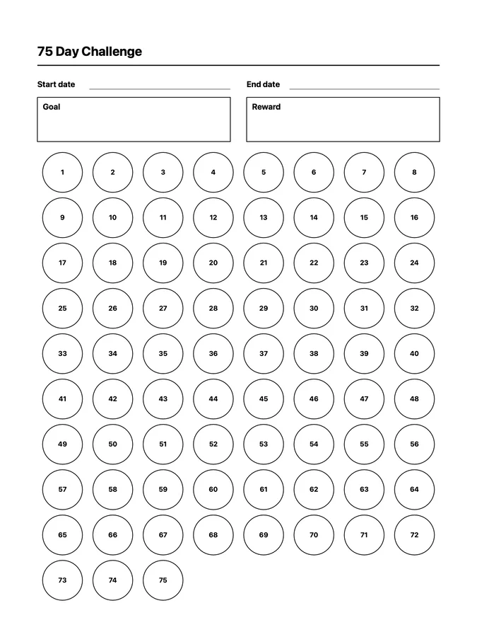 75 Day Challenge Native Template on reMarkable 2