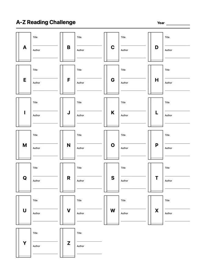 A-Z Reading Challenge Native Template on reMarkable 2