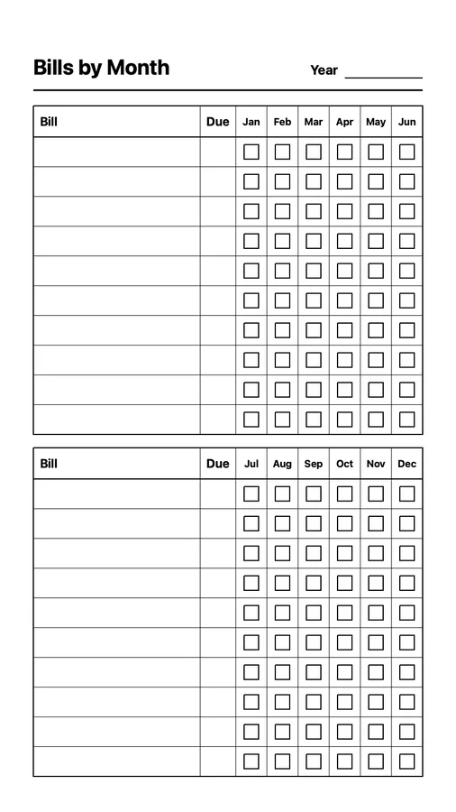 Bills by Month on Paper Pro Move