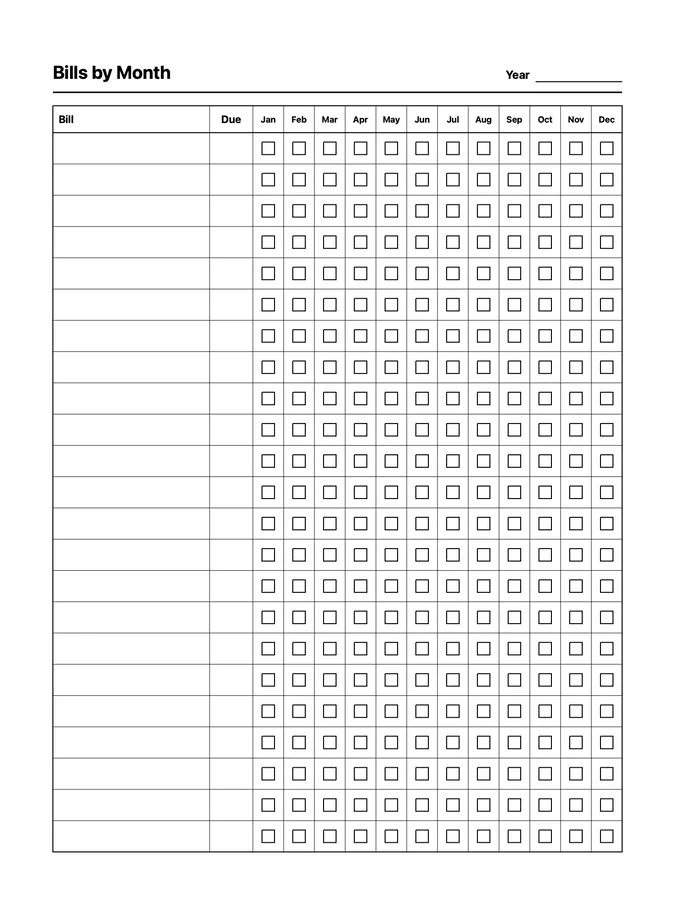 Bills by Month Native Template on reMarkable 2