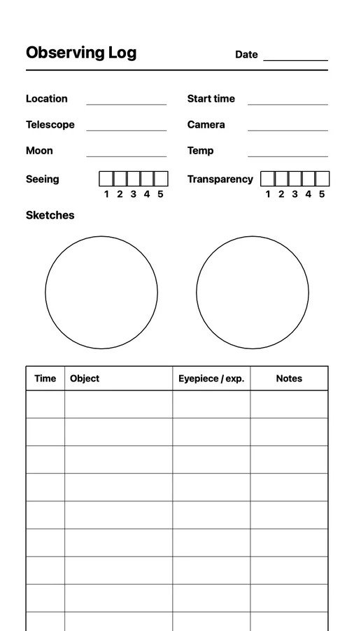 Endless Astronomy Observing Log Native Template on Paper Pro Move
