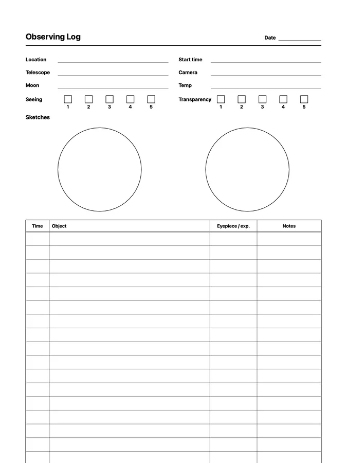 Endless Astronomy Observing Log Native Template