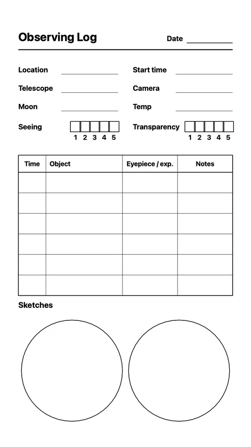 Astronomy Observing Log on Paper Pro Move