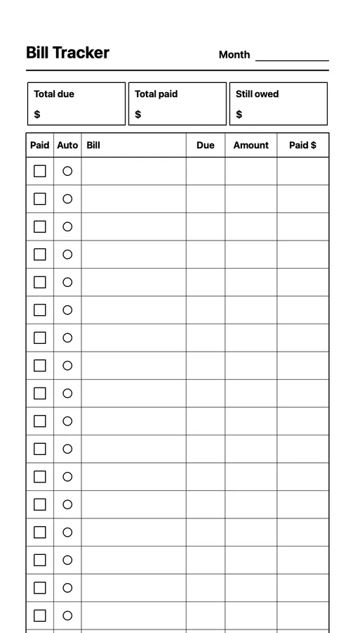 Endless Bill Tracker Native Template on Paper Pro Move