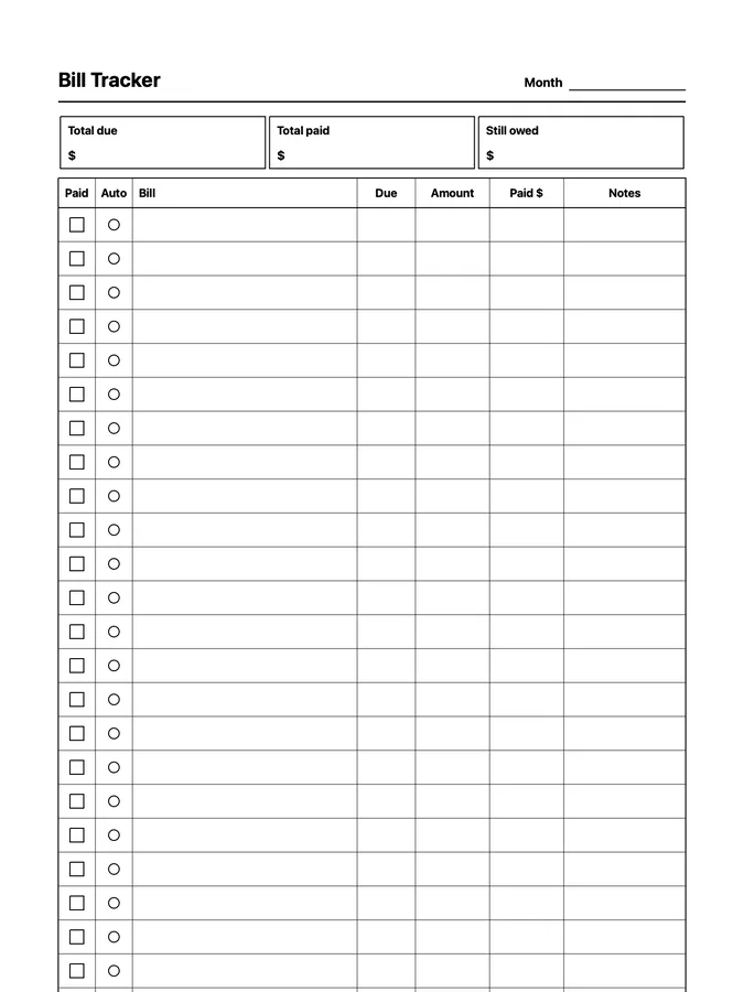 Endless Bill Tracker Native Template on reMarkable 2