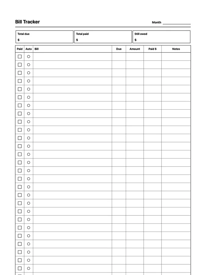 Endless Bill Tracker Native Template