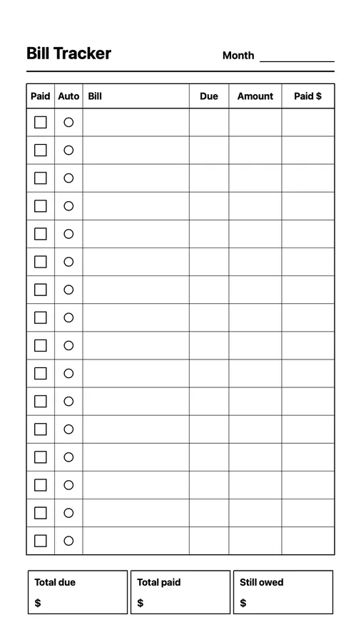 Bill Tracker on Paper Pro Move