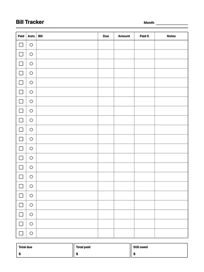 Bill Tracker Native Template on reMarkable 2