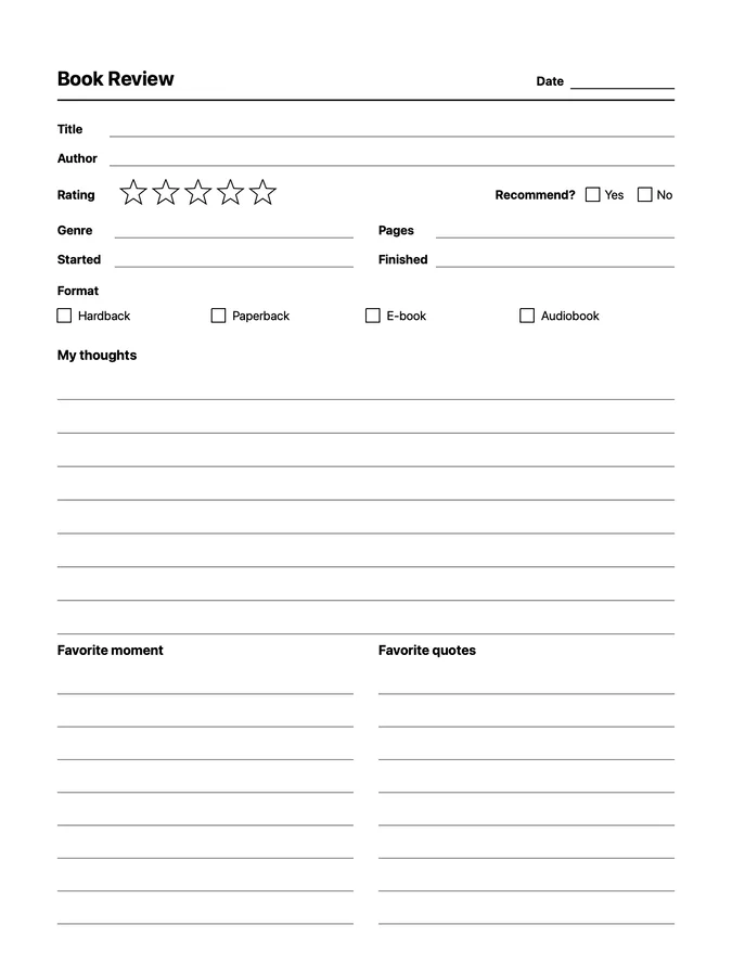 Book Review Native Template on reMarkable 2