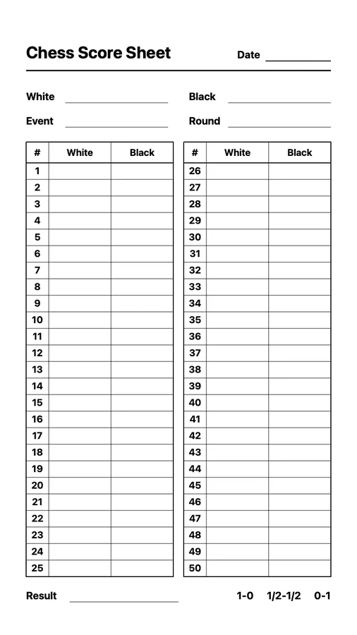 Chess Score Sheet on Paper Pro Move