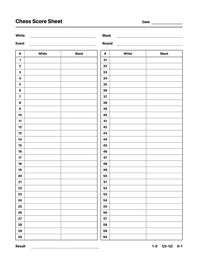 Chess Score Sheet Native Template on reMarkable 2