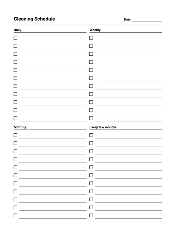 Cleaning Schedule Native Template on reMarkable 2