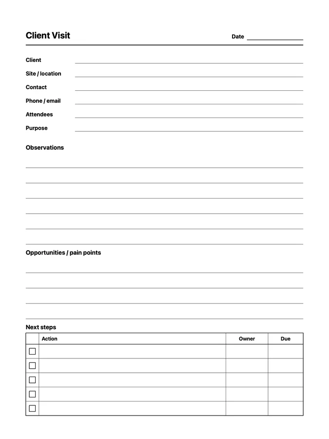 Client Visit Notes Native Template on reMarkable 2