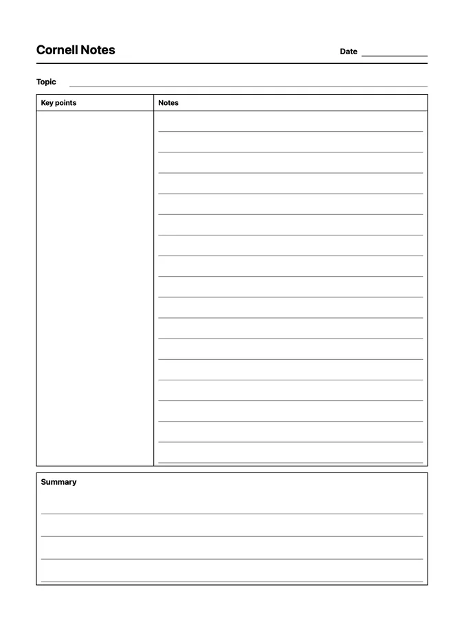Cornell Notes Native Template on reMarkable 2