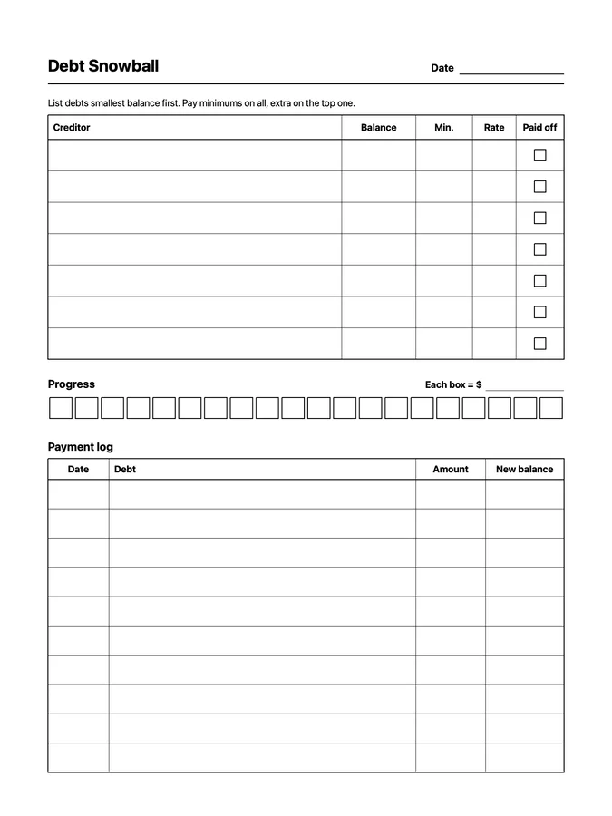 Debt Snowball Native Template on reMarkable 2
