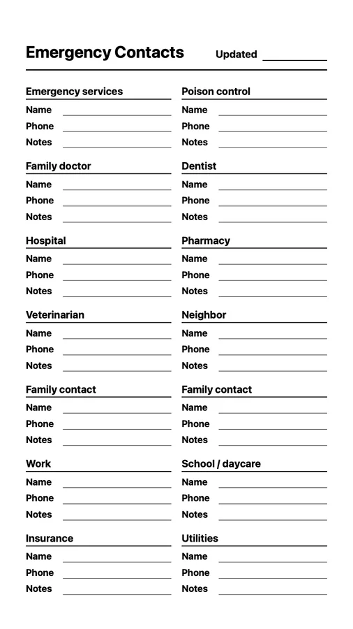 Emergency Contacts on Paper Pro Move