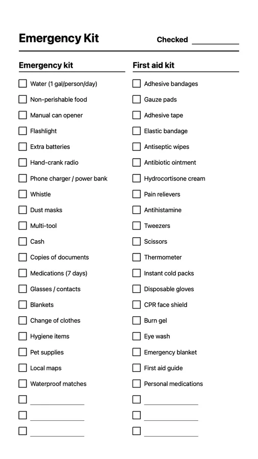 Emergency Kit Checklist on Paper Pro Move