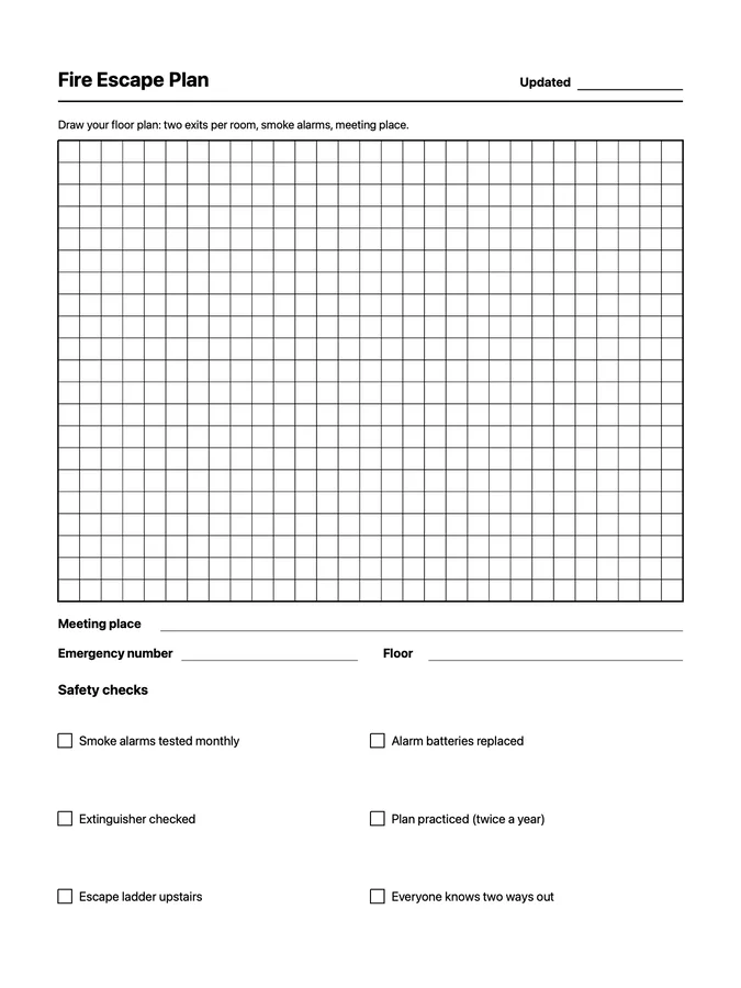 Fire Escape Plan Native Template on reMarkable 2