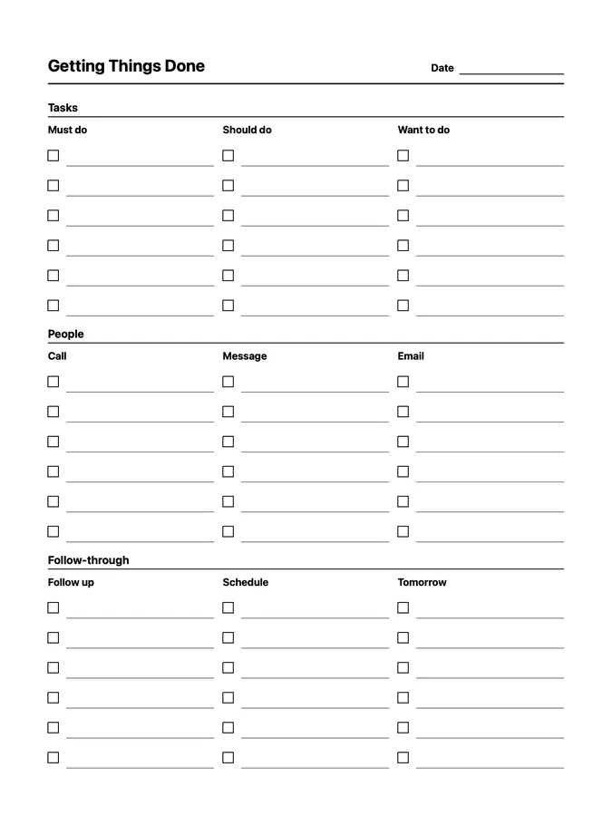 Getting Things Done Native Template on reMarkable 2