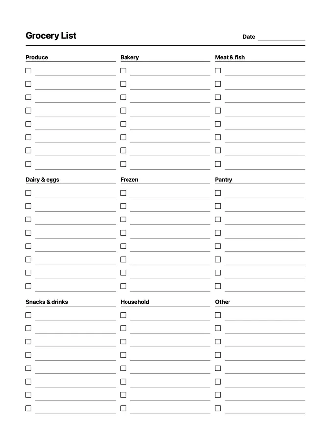 Grocery List Native Template on reMarkable 2