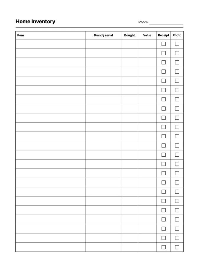 Home Inventory Native Template on reMarkable 2