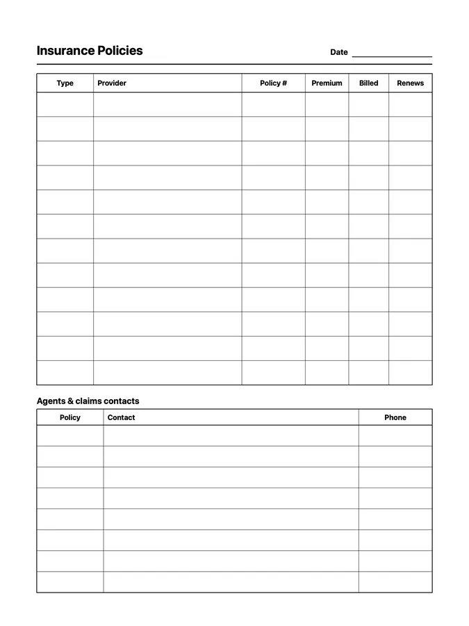 Insurance Tracker Native Template on reMarkable 2