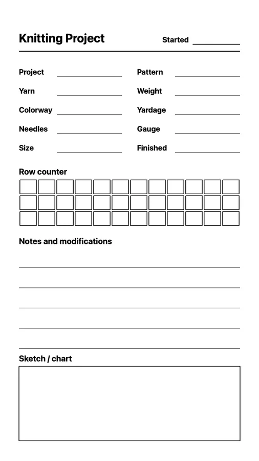Knitting Project Log on Paper Pro Move