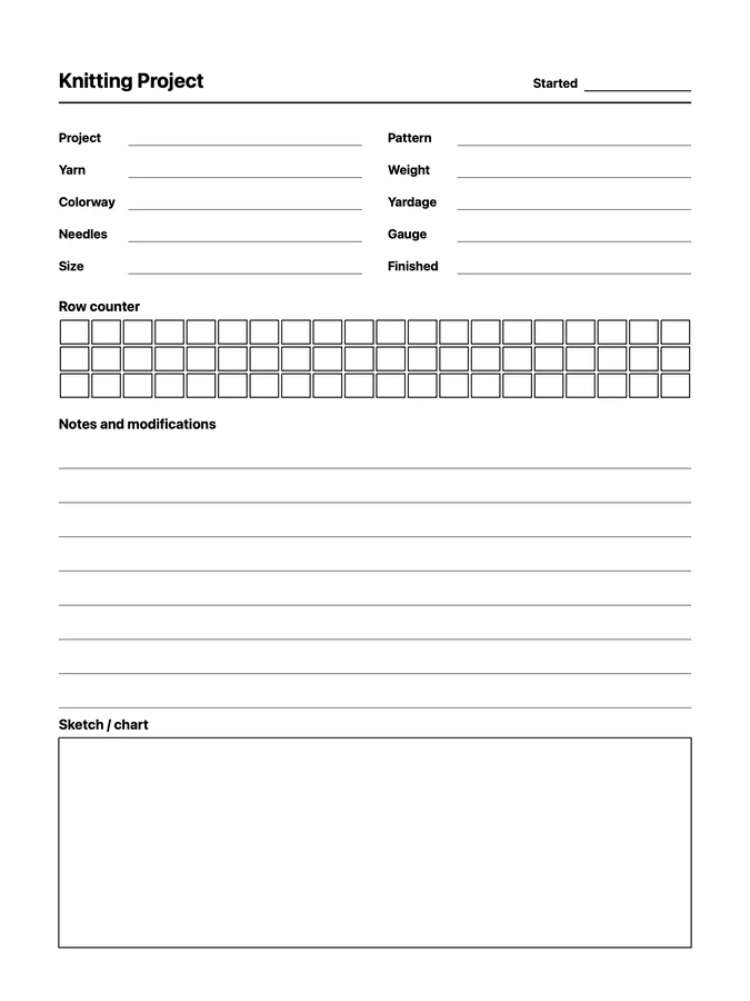 Knitting Project Log Native Template on reMarkable 2