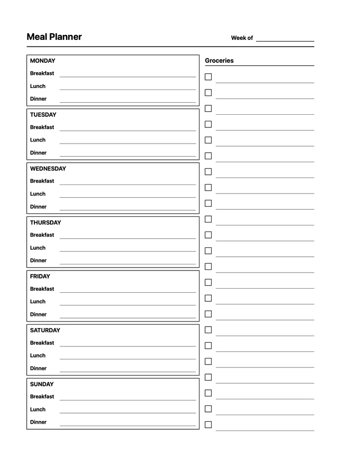Meal Planner Native Template on reMarkable 2