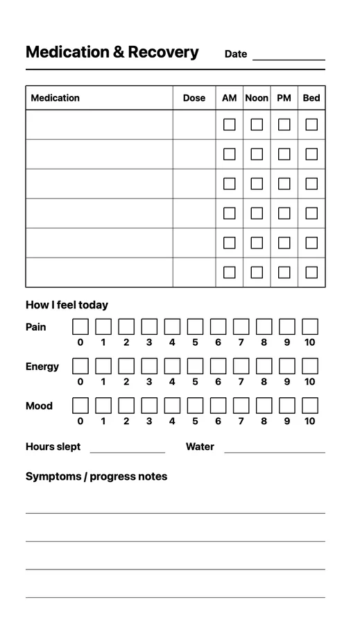 Medication & Recovery Log on Paper Pro Move