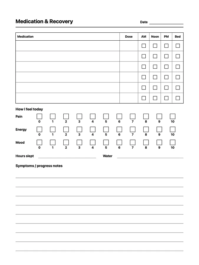 Medication & Recovery Log Native Template on reMarkable 2