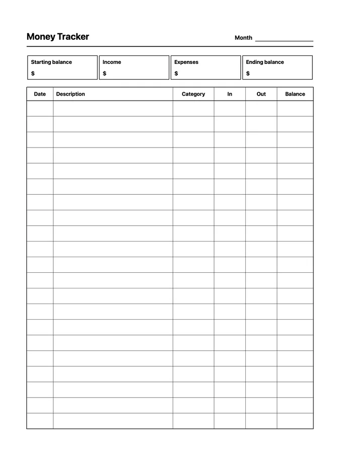 Money Tracker Native Template on reMarkable 2
