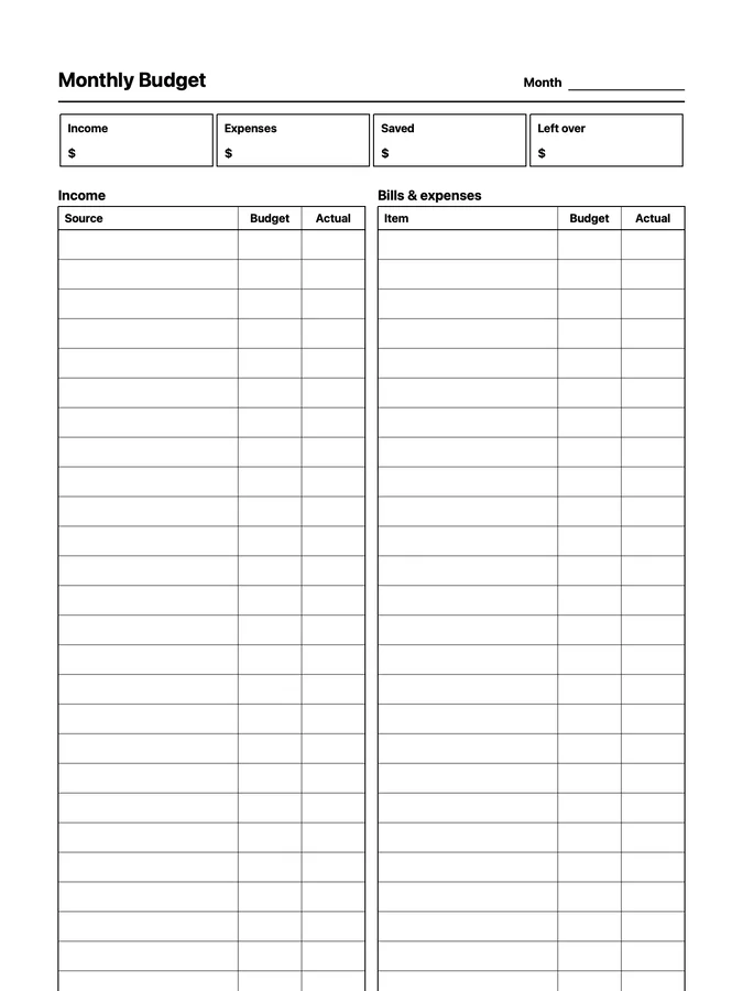 Endless Monthly Budget Native Template on reMarkable 2