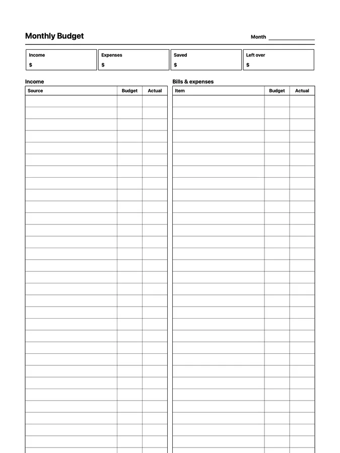 Endless Monthly Budget Native Template
