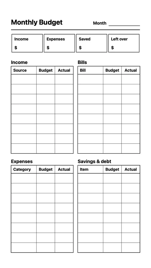 Monthly Budget on Paper Pro Move