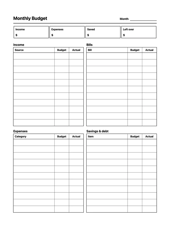 Monthly Budget Native Template on reMarkable 2
