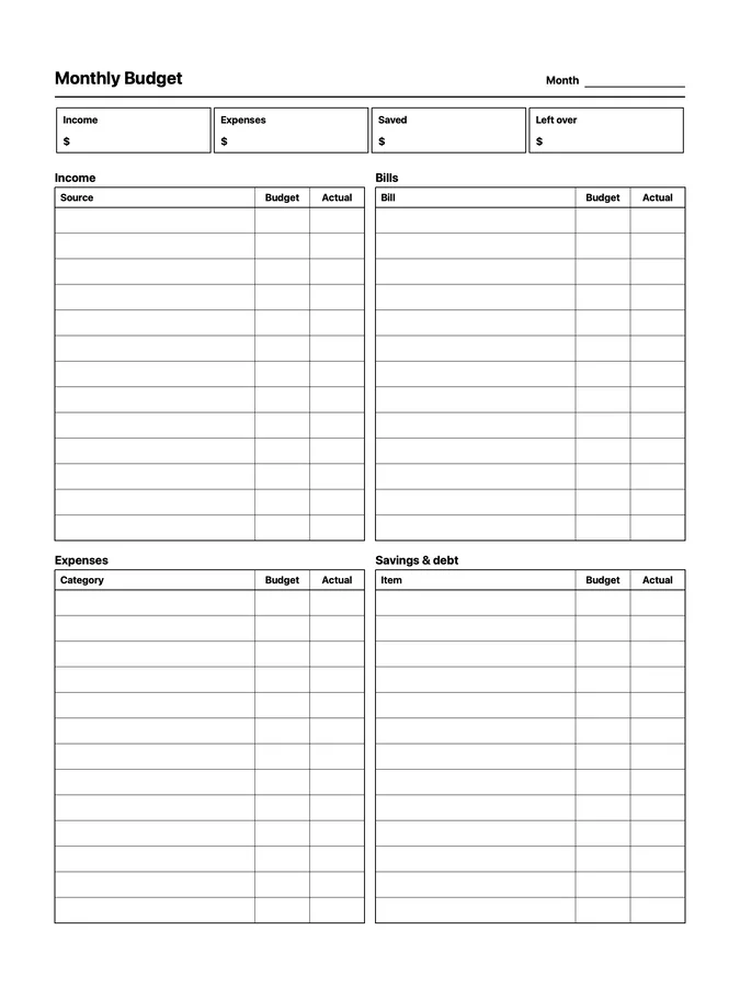 Monthly Budget preview