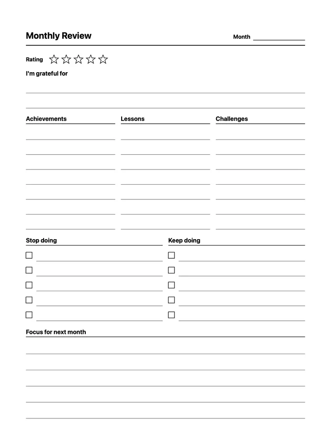 Monthly Review Native Template on reMarkable 2