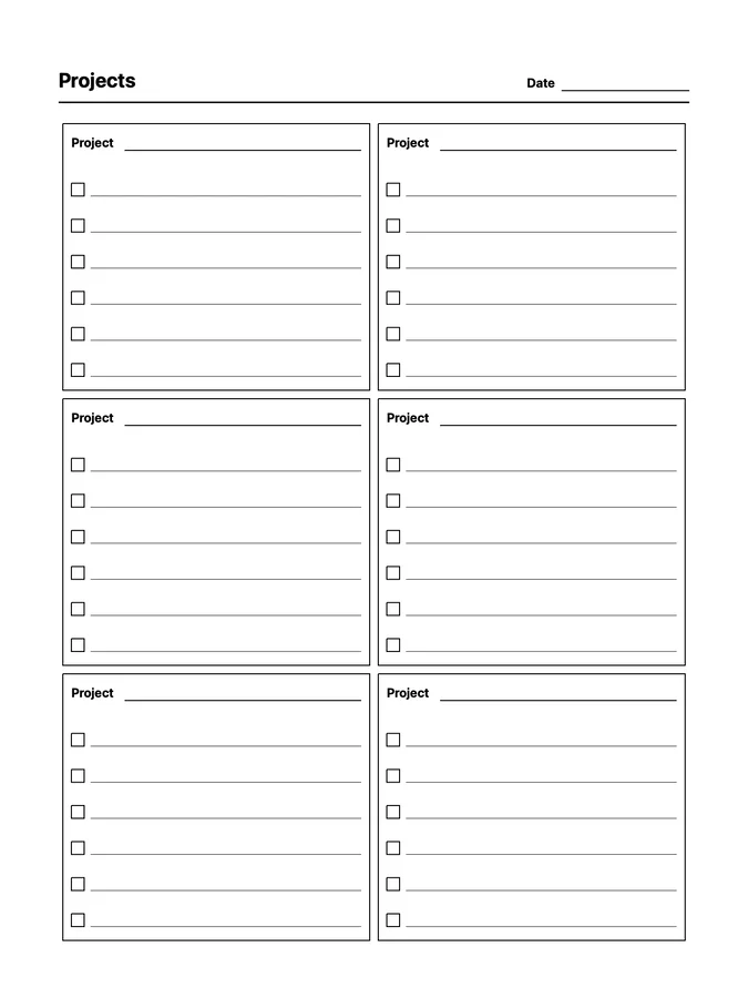 Projects at a Glance Native Template on reMarkable 2