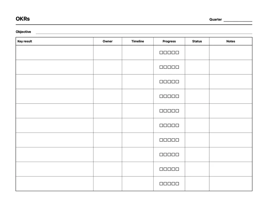 OKRs Native Template on reMarkable 2