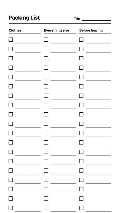 Endless Packing List Native Template on Paper Pro Move