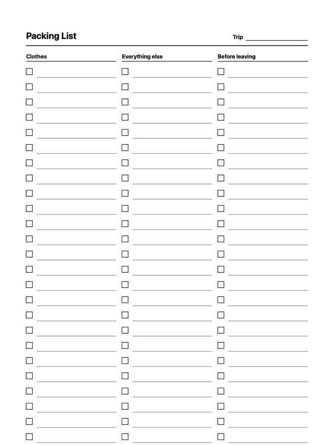 Endless Packing List Native Template on reMarkable 2