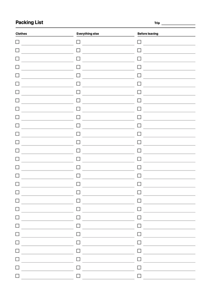 Endless Packing List Native Template