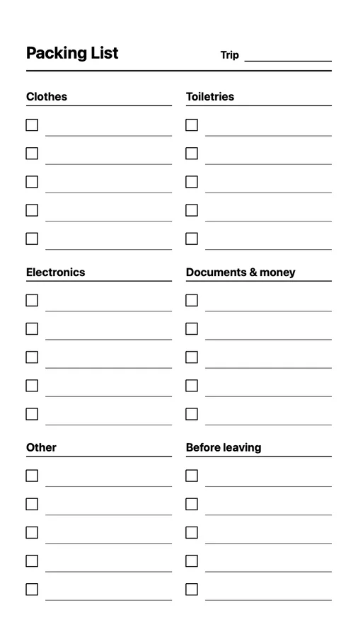 Packing List on Paper Pro Move
