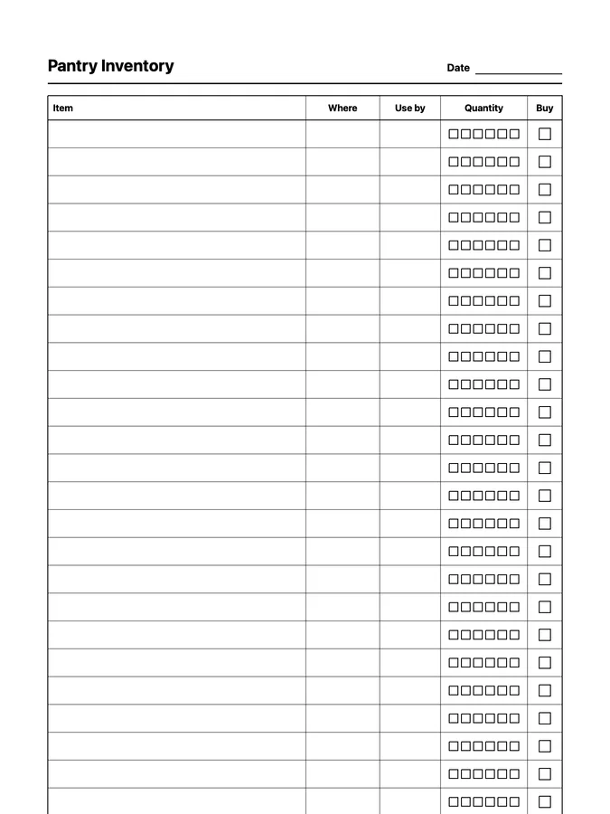 Endless Pantry Inventory Native Template on reMarkable 2