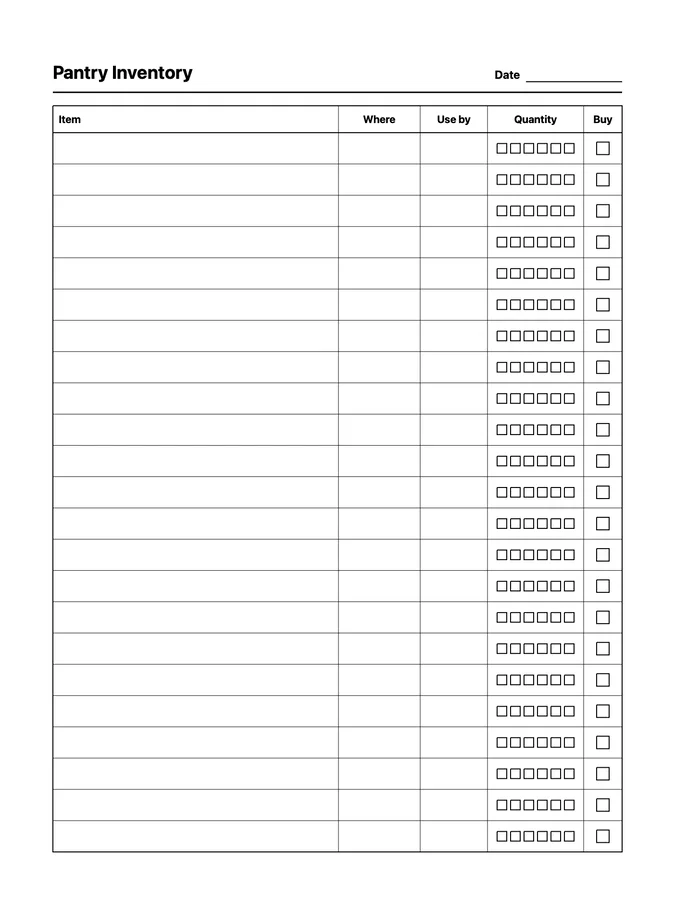 Pantry Inventory Native Template on reMarkable 2