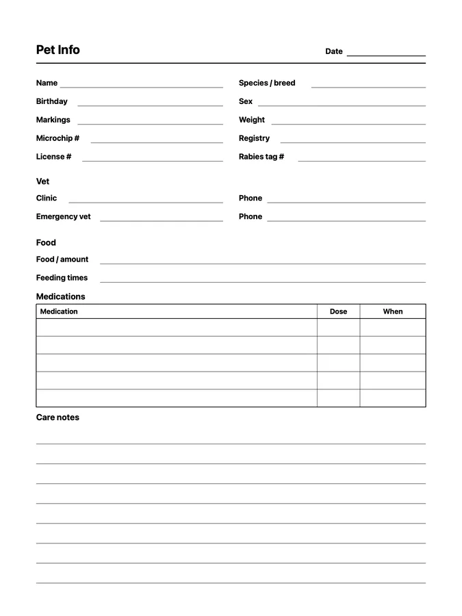 Pet Info Native Template on reMarkable 2