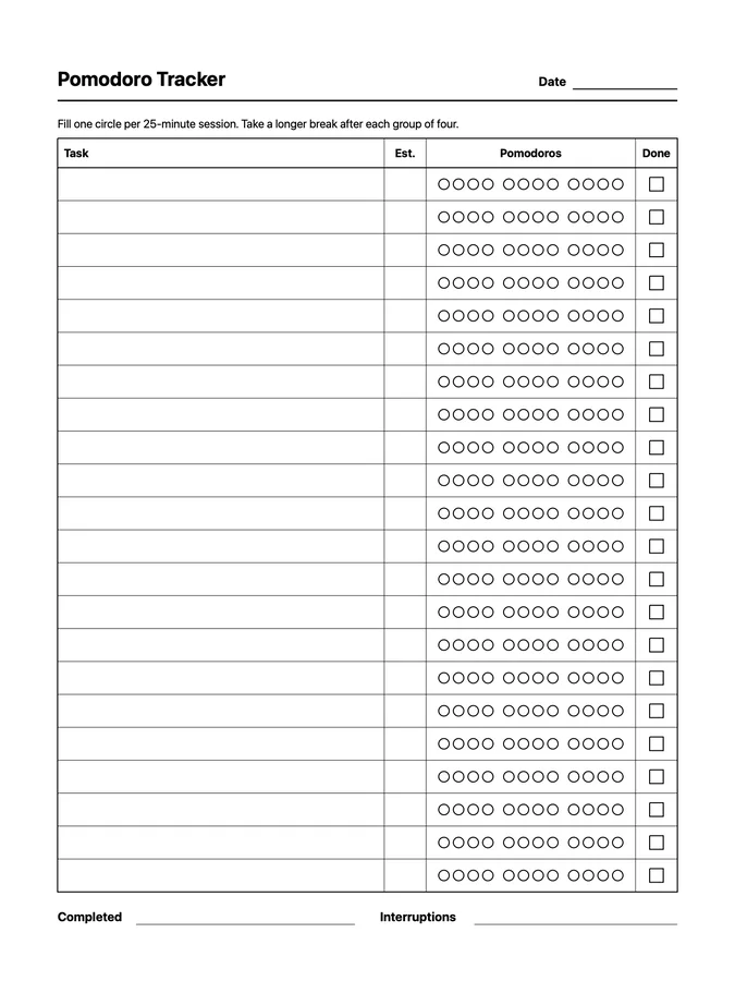 Pomodoro Tracker Native Template on reMarkable 2