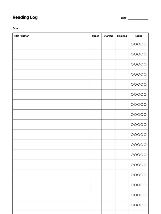 Endless Reading Log Native Template on reMarkable 2